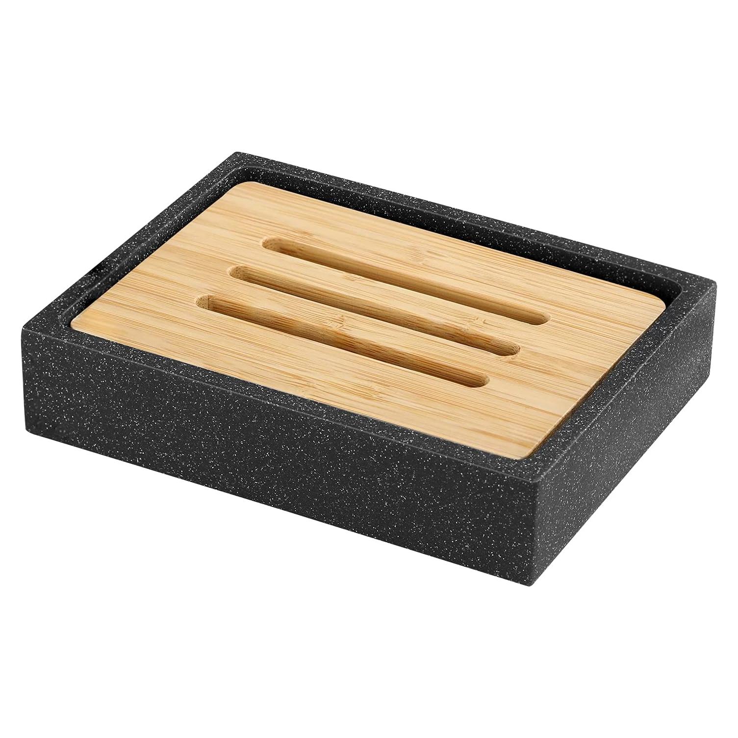 Plato de Jabón de Bambú Luxspire con Drenaje, Negro