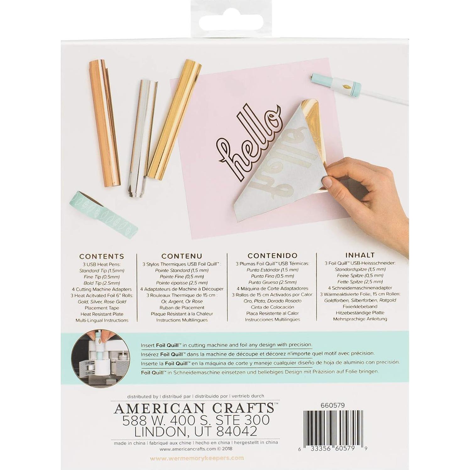 Kit de Inicio Foil Quill We R Memory Keepers - 3 Plumas, 4 Adaptadores, 3 Rollos de Foil