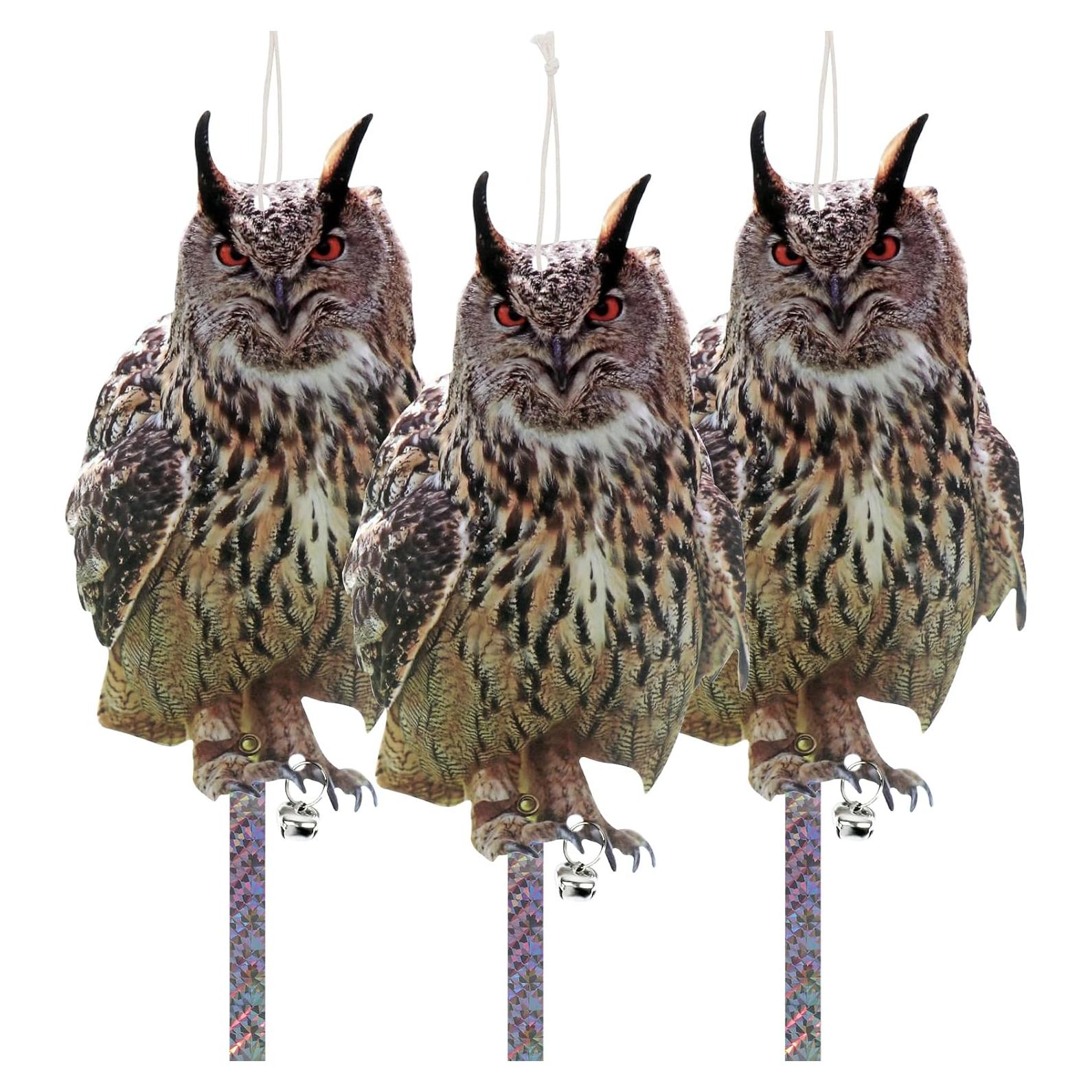 Disuasor de Búho Kungfu Mall - 3 Decoraciones Colgantes Reflectantes
