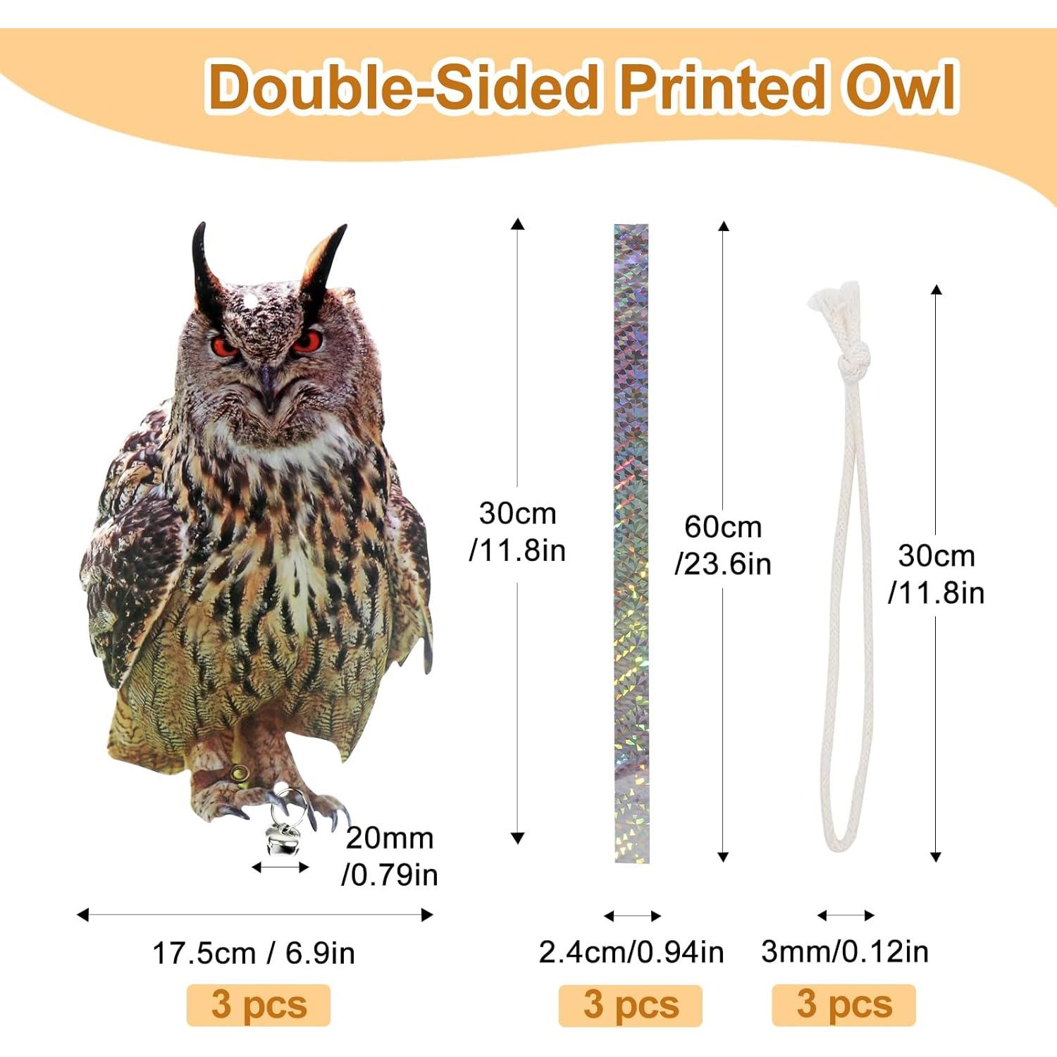 Disuasor de Búho Kungfu Mall - 3 Decoraciones Colgantes Reflectantes
