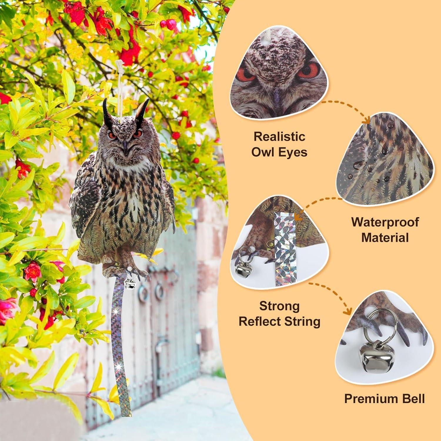 Disuasor de Búho Kungfu Mall - 3 Decoraciones Colgantes Reflectantes