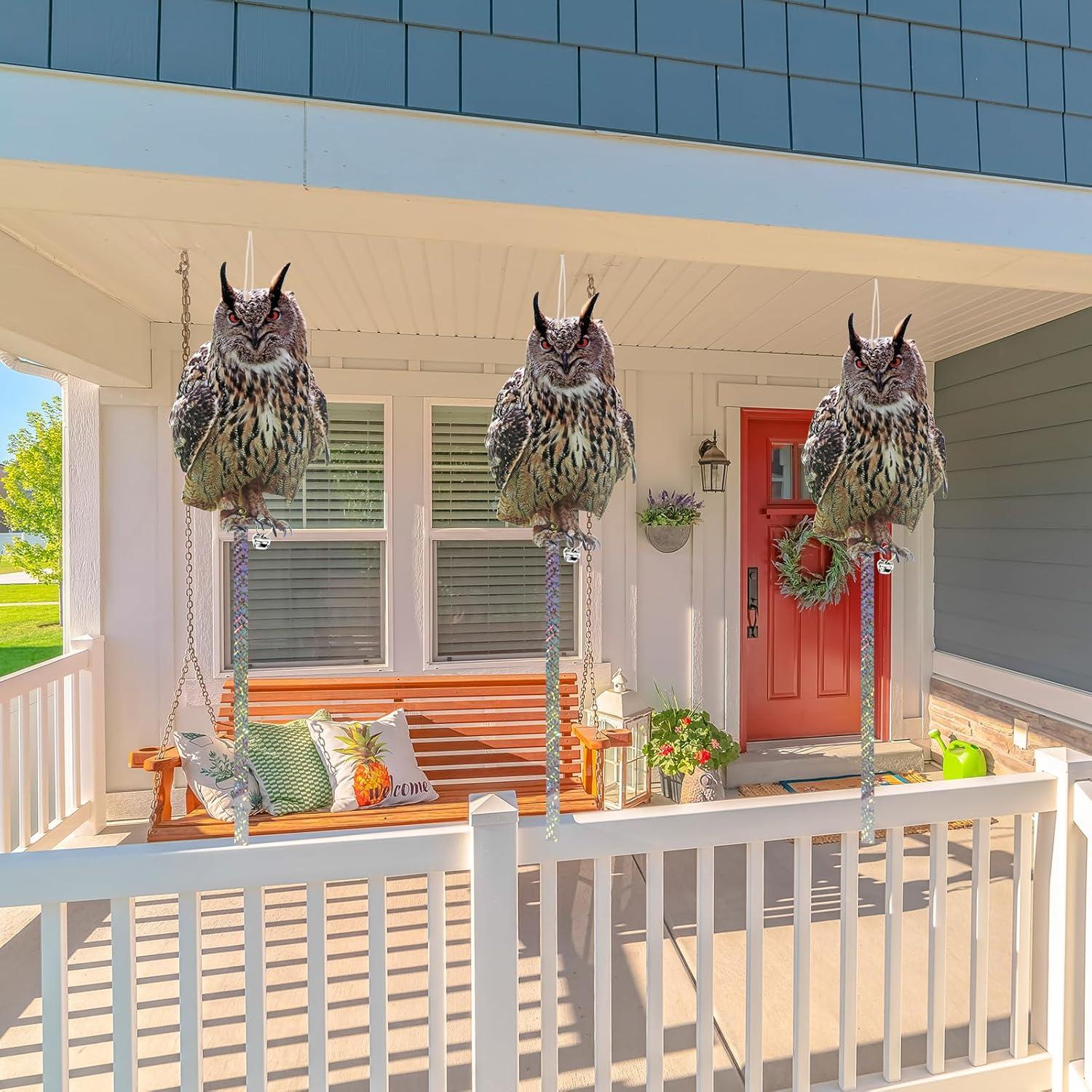 Disuasor de Búho Kungfu Mall - 3 Decoraciones Colgantes Reflectantes