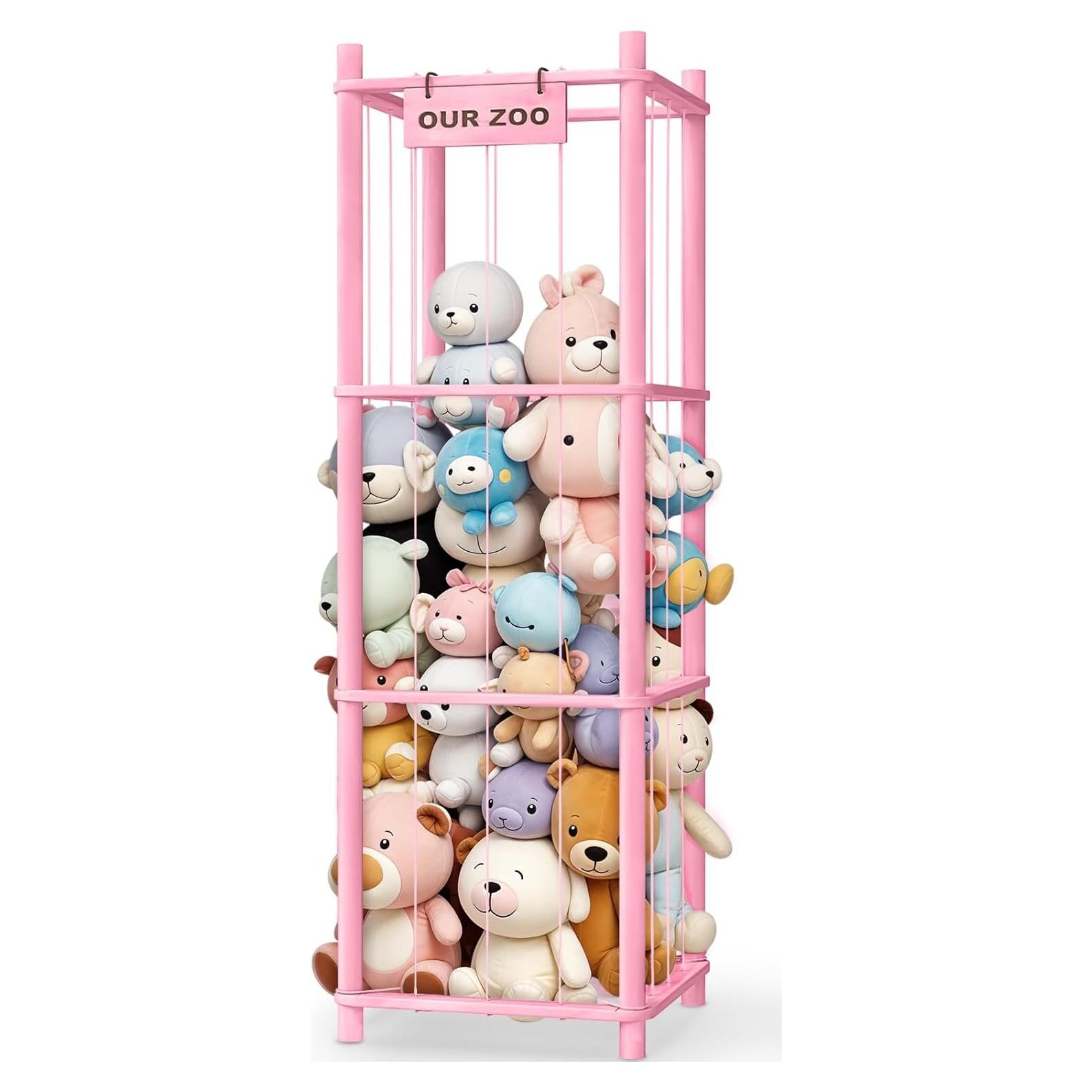 Organizador de Animales de Peluche Woodure Rosa 40x40x136 cm