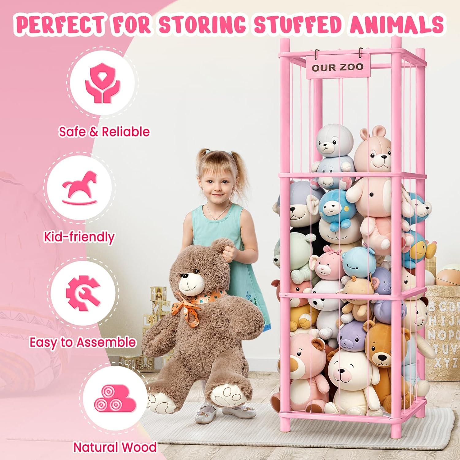 Organizador de Animales de Peluche Woodure Rosa 40x40x136 cm