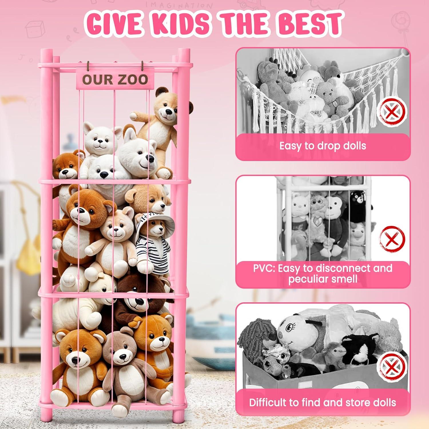 Organizador de Animales de Peluche Woodure Rosa 40x40x136 cm