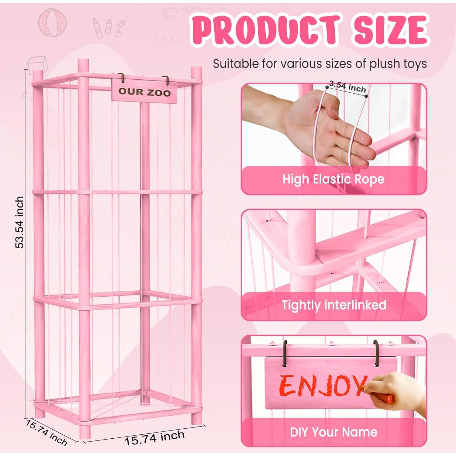 Organizador de Animales de Peluche Woodure Rosa 40x40x136 cm