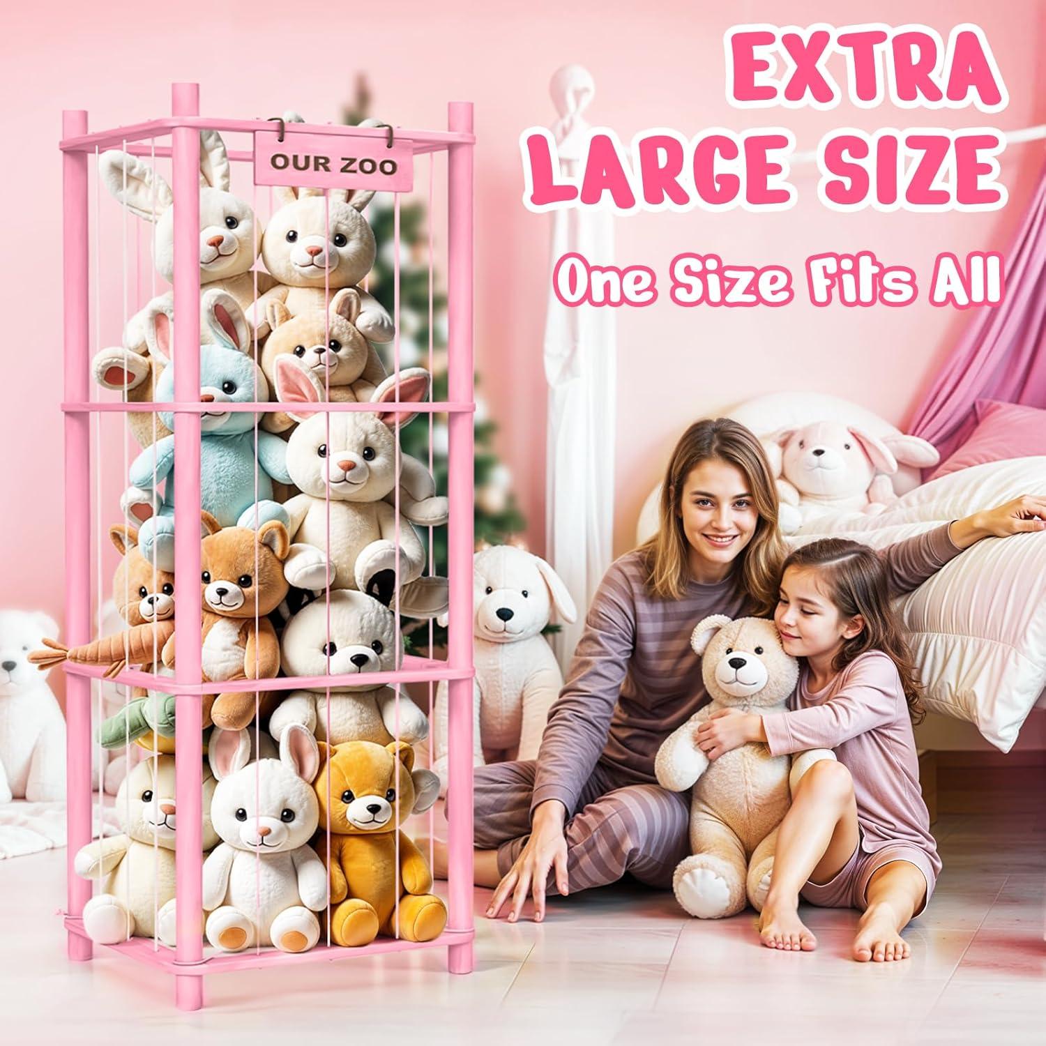 Organizador de Animales de Peluche Woodure Rosa 40x40x136 cm