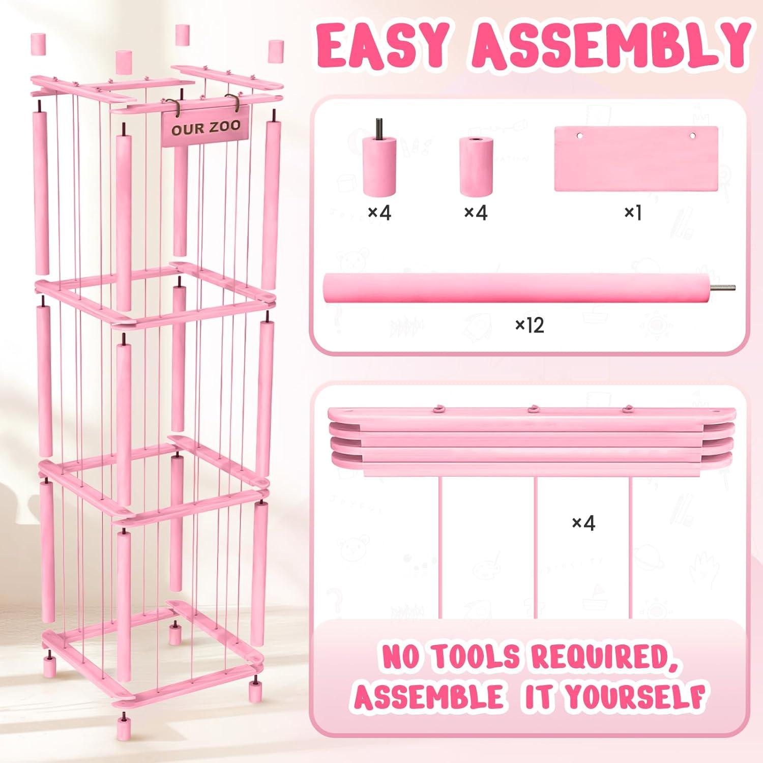 Organizador de Animales de Peluche Woodure Rosa 40x40x136 cm