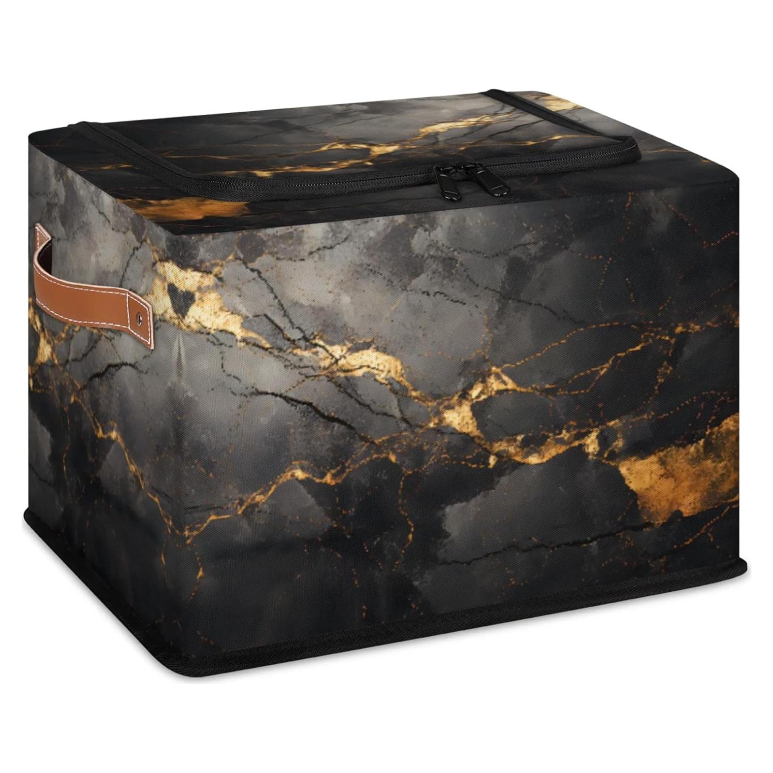 Cajas de Almacenamiento Plegables YLYNIU 36x26x25cm Mármol Negro/Dorado