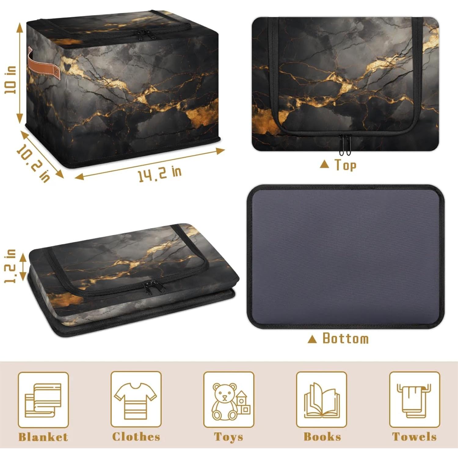 Cajas de Almacenamiento Plegables YLYNIU 36x26x25cm Mármol Negro/Dorado