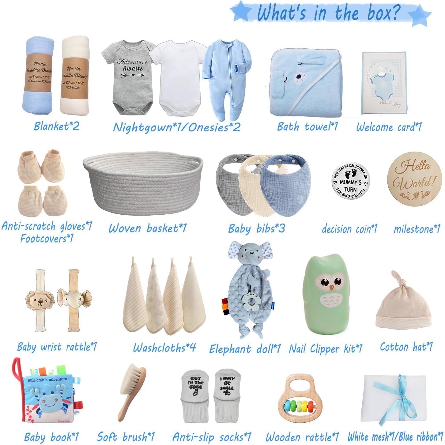 Cesta de Regalo 27 Piezas para Bebé Azul - Esenciales Recién Nacido
