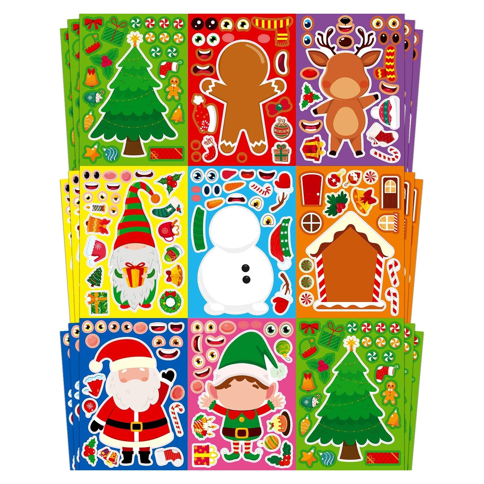 Christmas Stickers, Toddlers Stocking Stuffers for Kids, DIY Christmas Crafts for Kids Party Favors Supplies, Party Activity Games Classroom Decorations Gifts