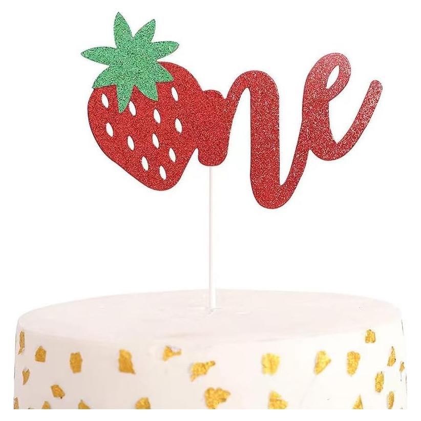 ZitTRo 1 PCS Strawberry Cake Topper 1st Birthday Cake Topper Red Glitter First Birthday Strawberry Cake Decoration for Baby Shower Kids 1st Birthday Party Supplies