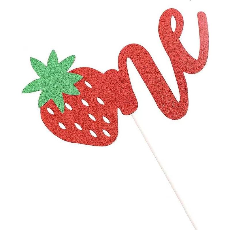 ZitTRo 1 PCS Strawberry Cake Topper 1st Birthday Cake Topper Red Glitter First Birthday Strawberry Cake Decoration for Baby Shower Kids 1st Birthday Party Supplies