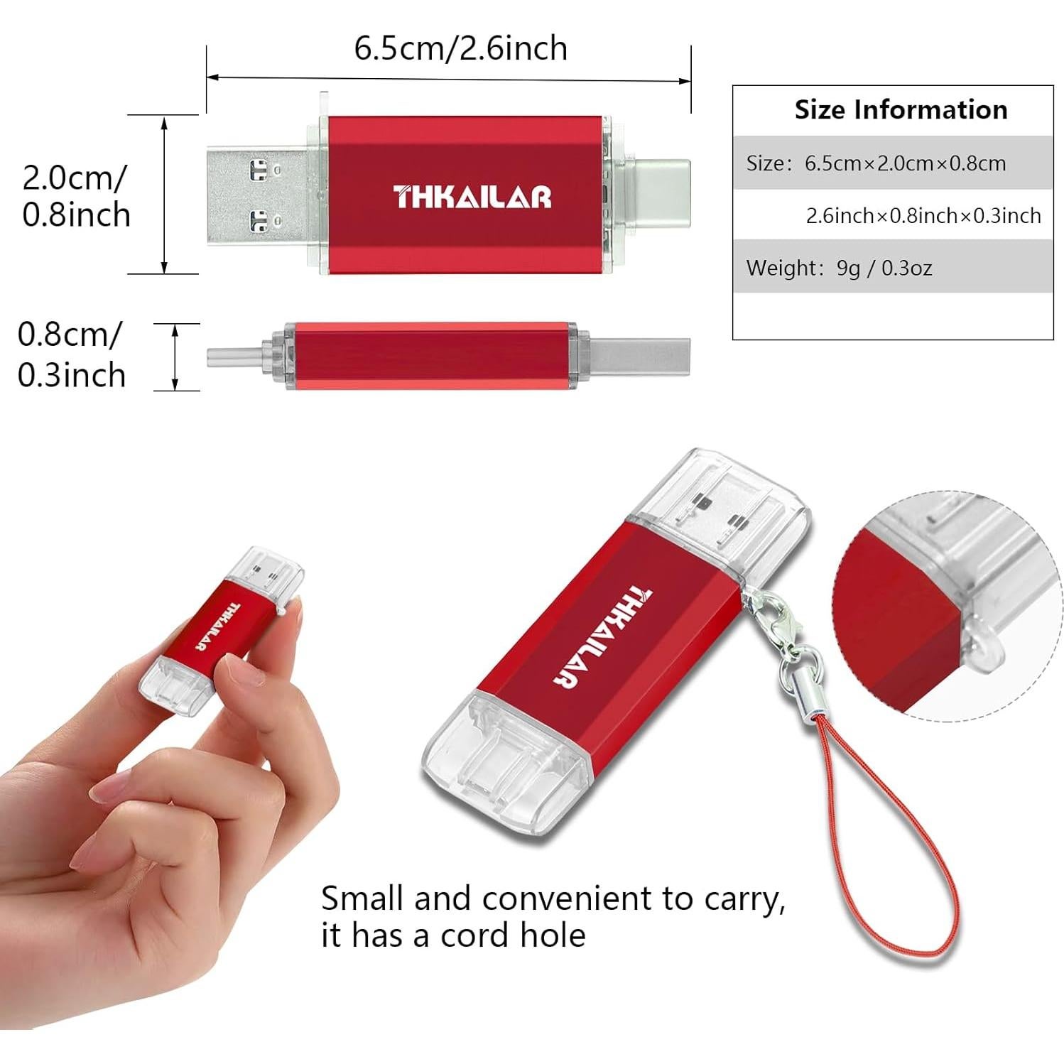 Pendrive USB C 32GB Thkailar Alta Velocidad Rojo