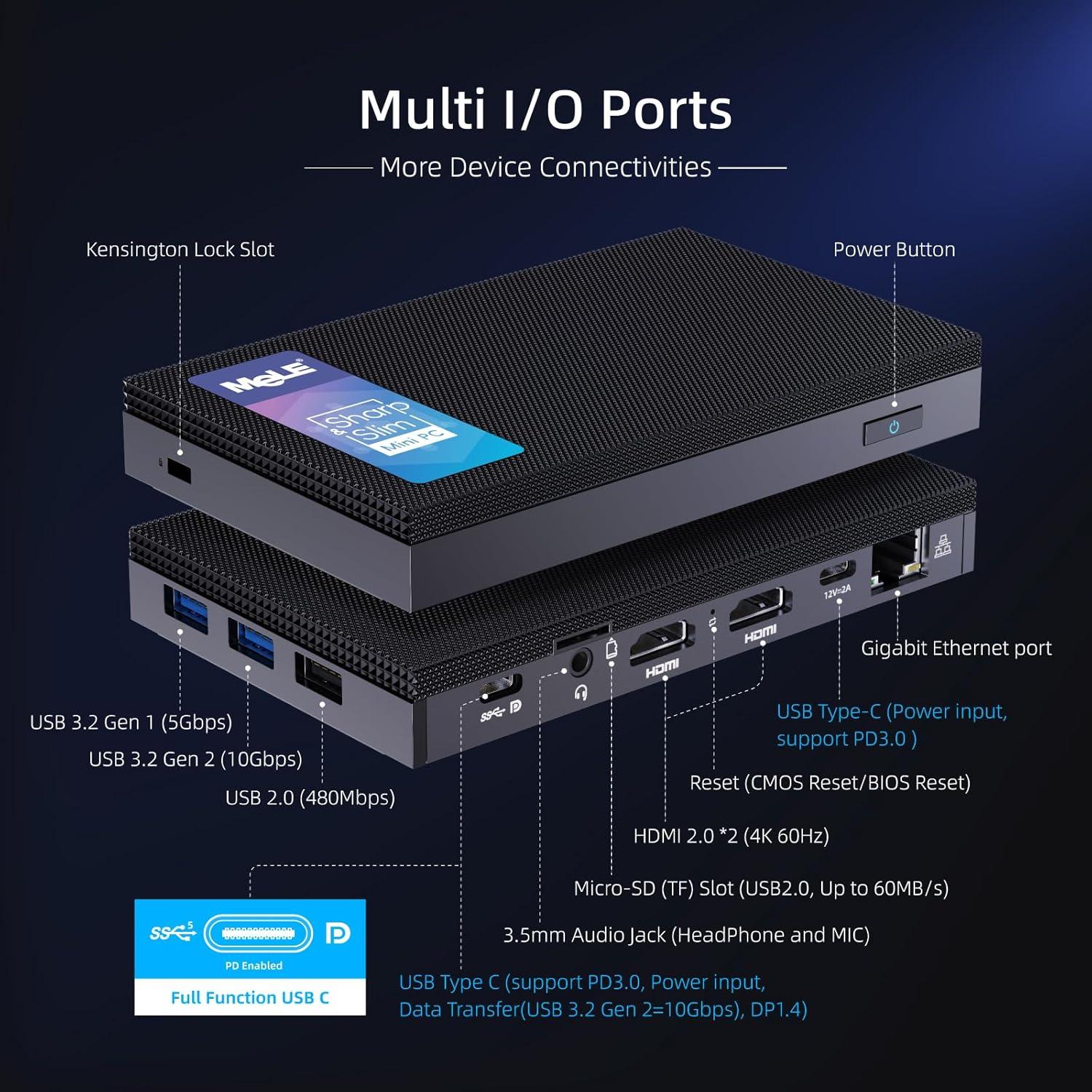 Mini PC MeLE Quieter 4C N100 16GB RAM 512GB SSD 4K