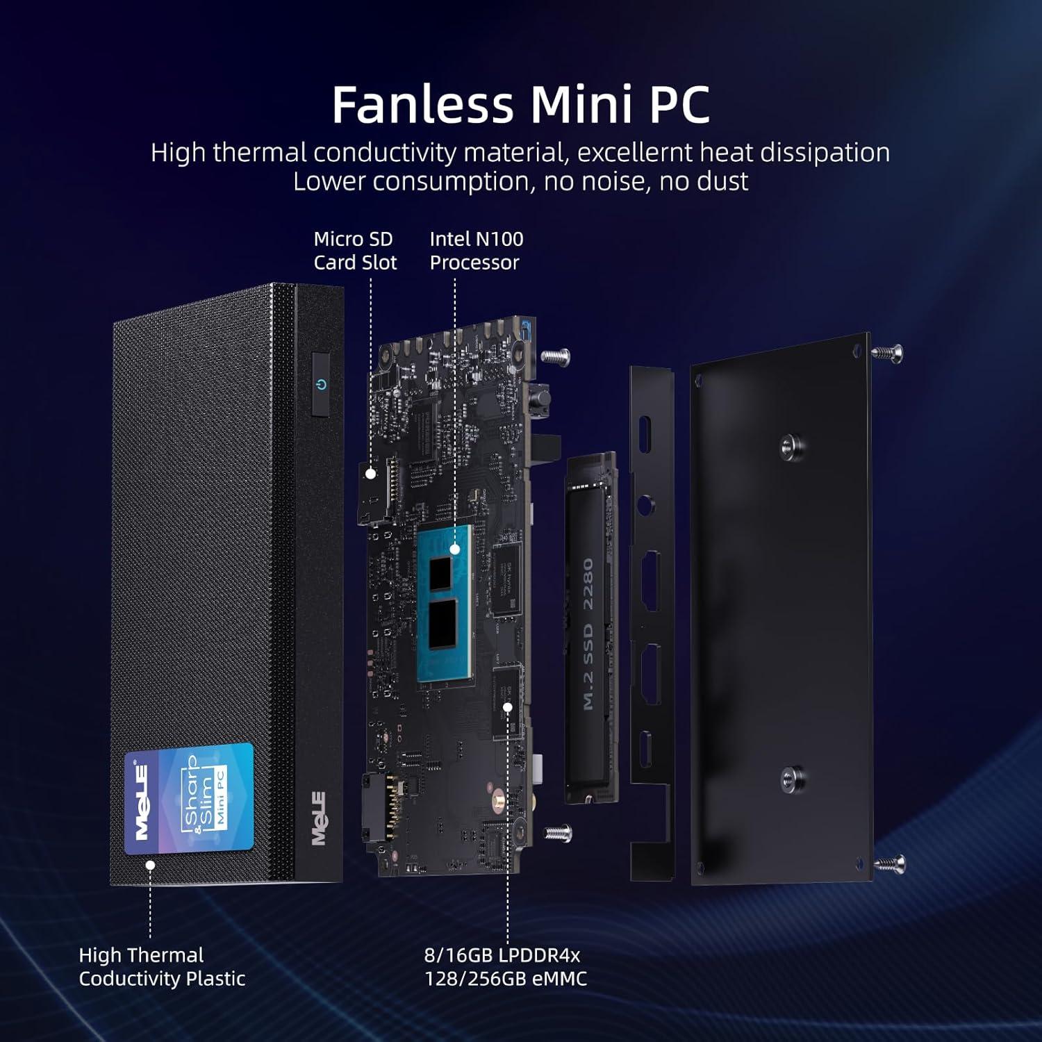 Mini PC MeLE Quieter 4C N100 16GB RAM 512GB SSD 4K
