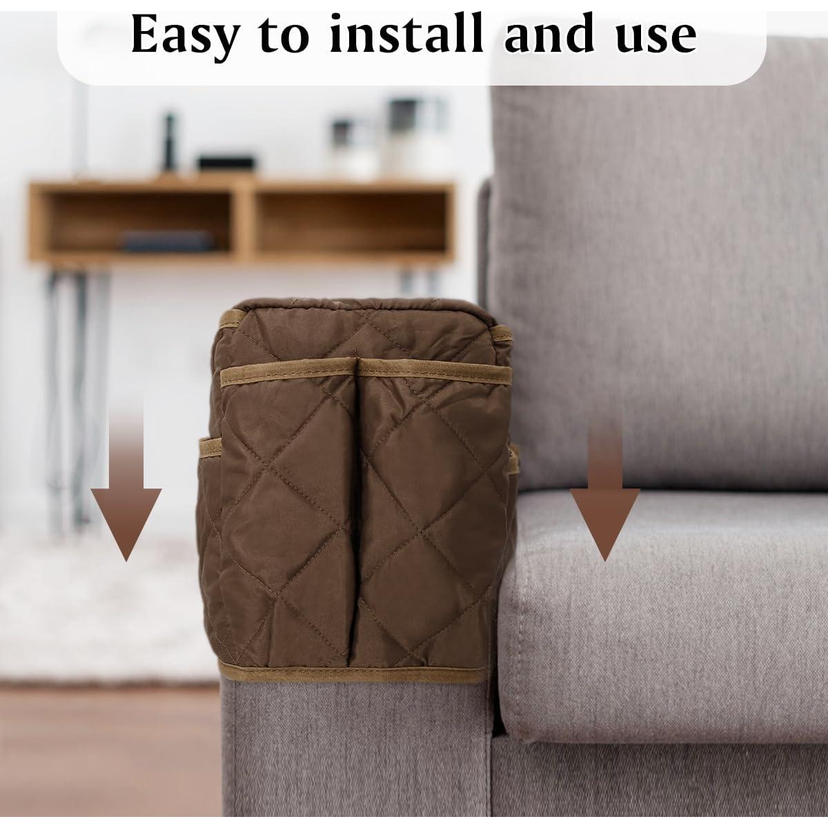 Caddy Organizador de Reposabrazos HADEEONG Marrón 14 Bolsillos