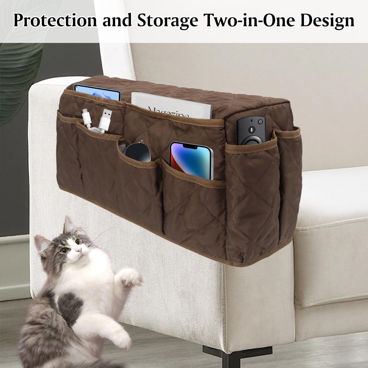 Caddy Organizador de Reposabrazos HADEEONG Marrón 14 Bolsillos