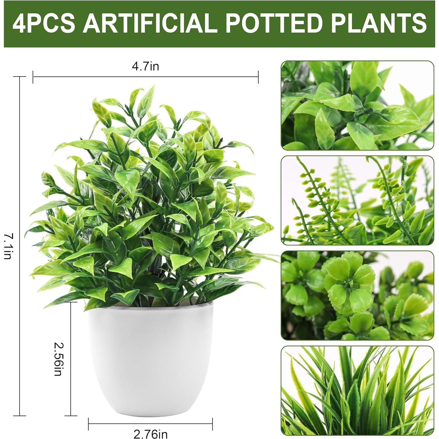 Plantas Artificiales en Macetas Der Rose - 4 Piezas Decorativas