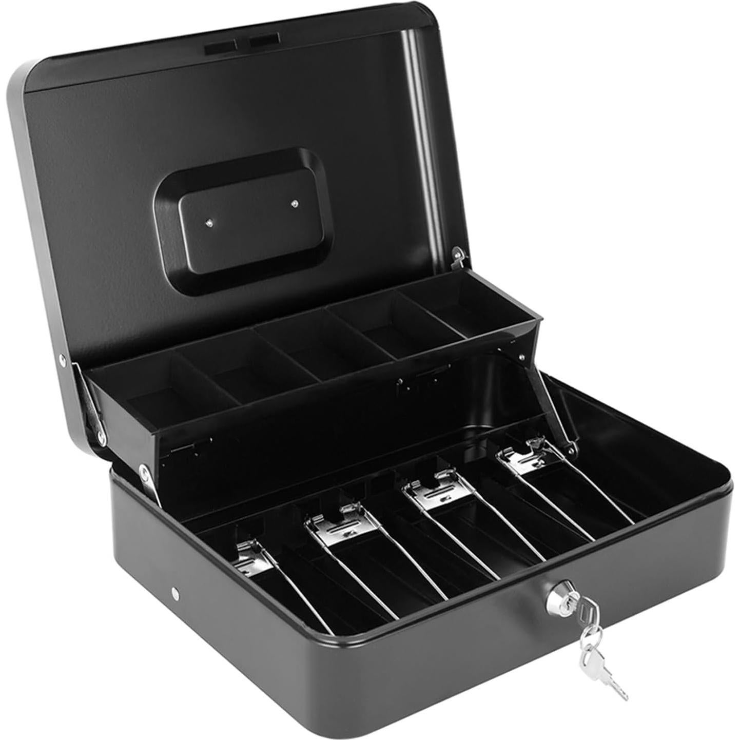 Caja de Efectivo Goehiaul Metal Negra 30x24x9 cm con 4 Llaves