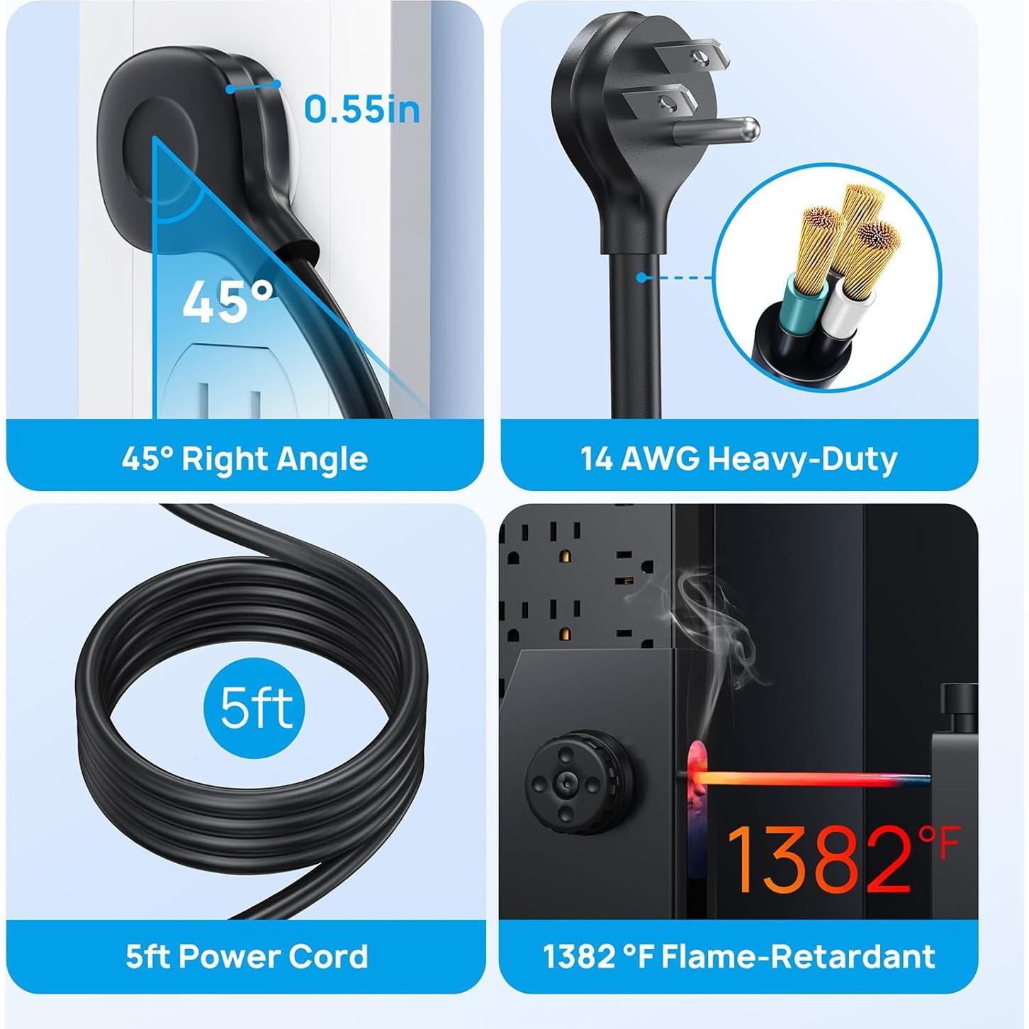 Regleta TROND Prime X 22 Salidas AC y 4 USB 5 Pies Negra