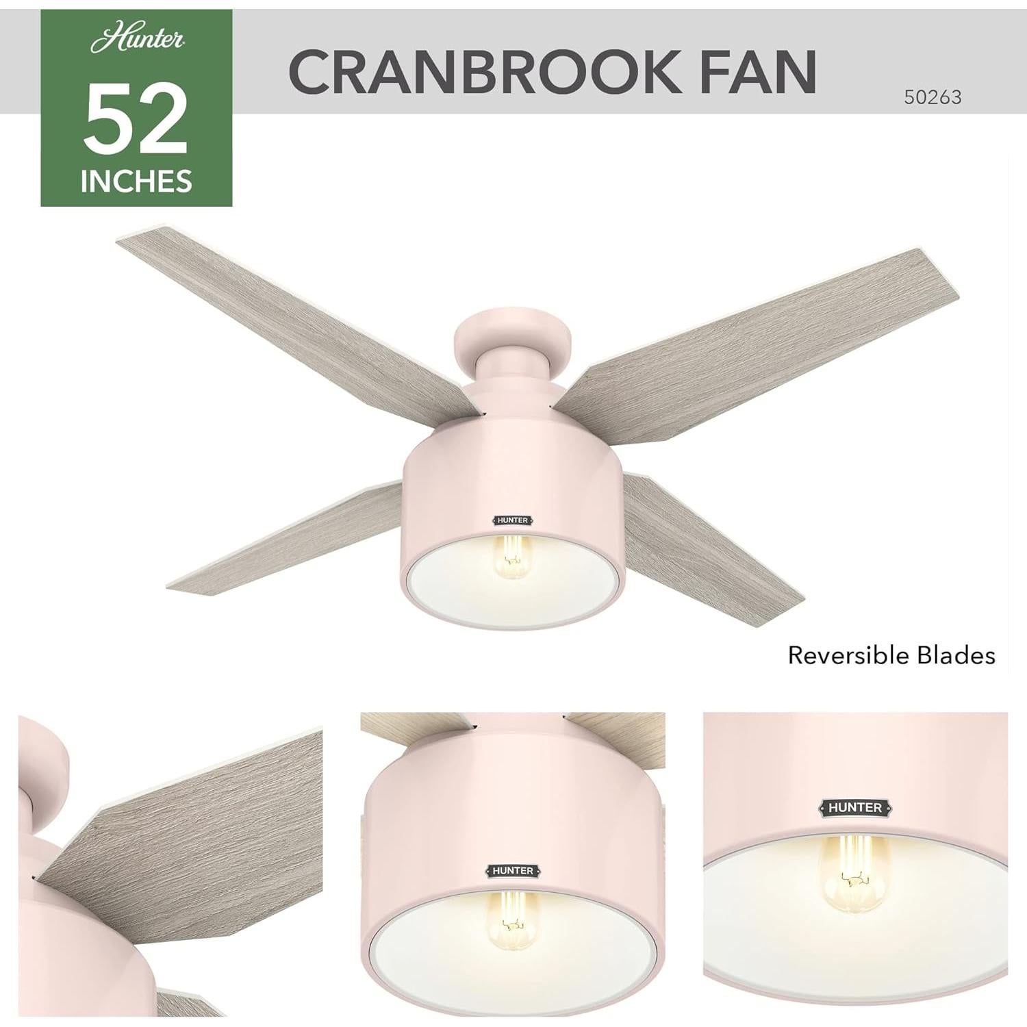 Ventilador de Techo Hunter Cranbrook 52" Rosa Blush LED