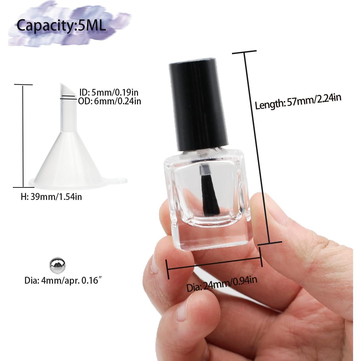 6 Botellas Vacías de Esmalte de Uñas 5ML Agidea con Embudo