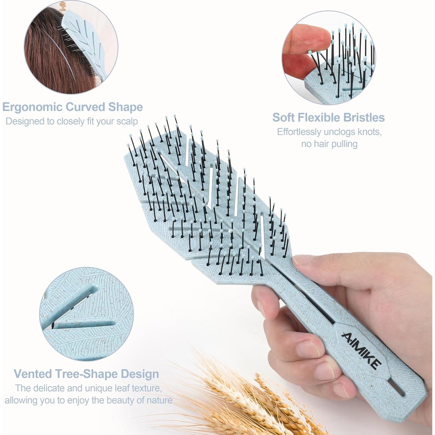 Cepillo Desenredante Bio-Amigable AIMIKE Azul - Sin Tirones