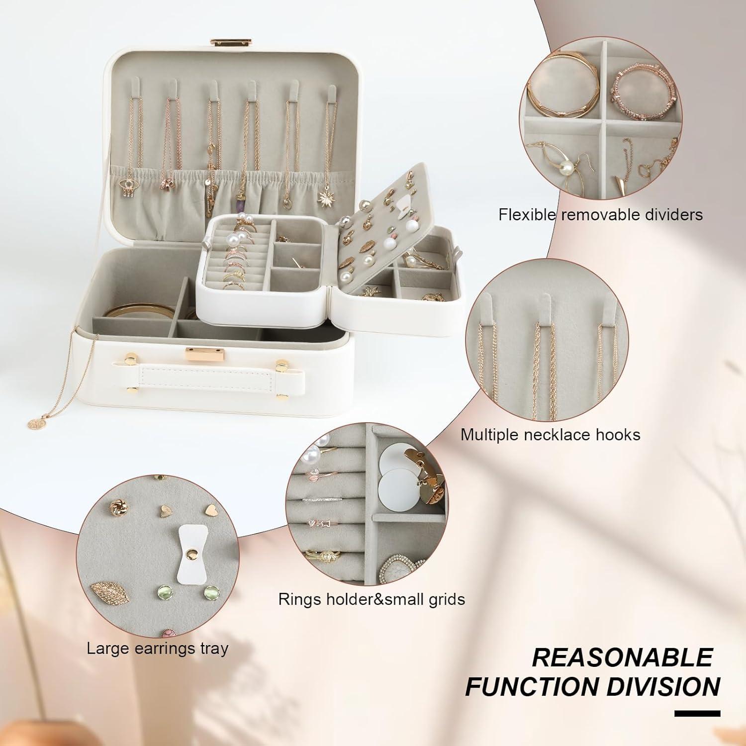 Caja de Joyería V-LAFUY Grande Blanca 2 Capas con Asa