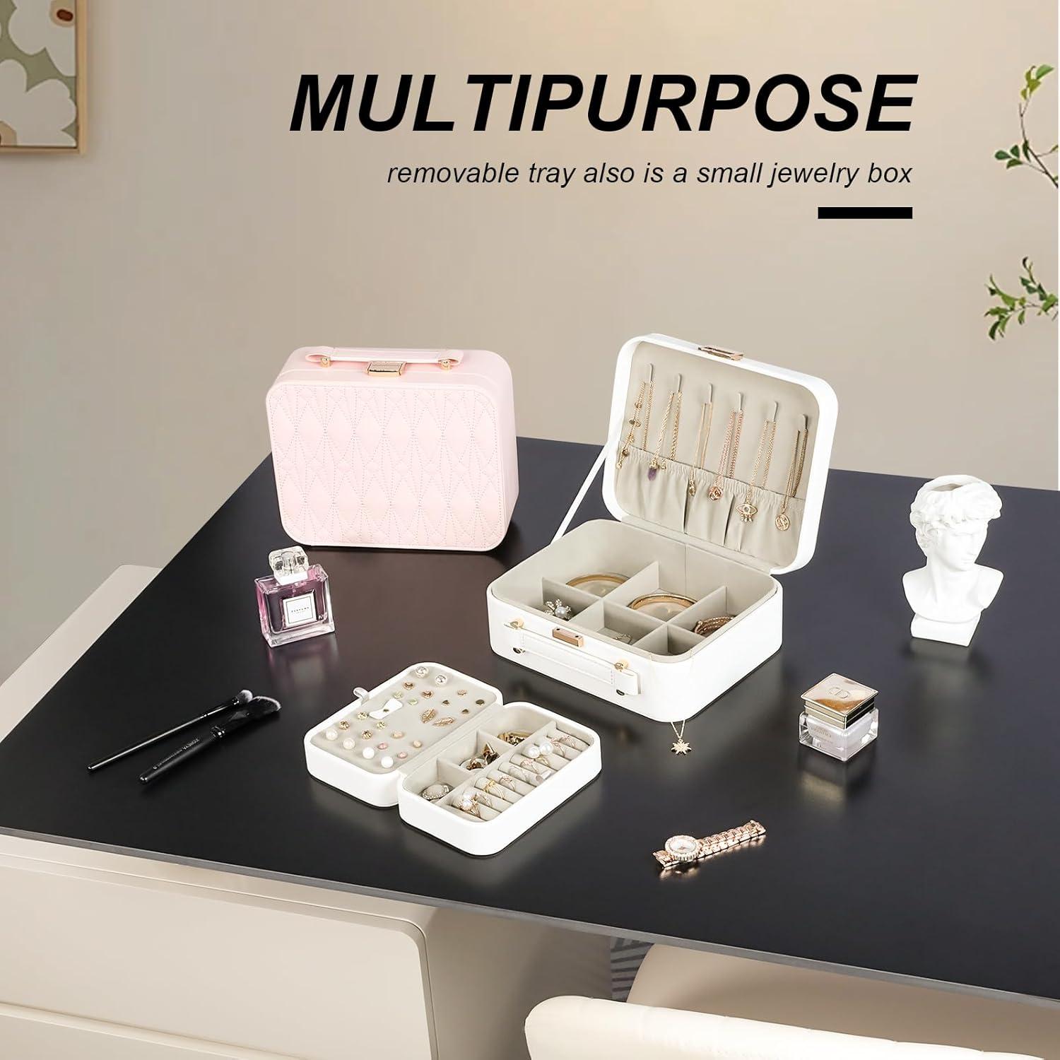 Caja de Joyería V-LAFUY Grande Blanca 2 Capas con Asa