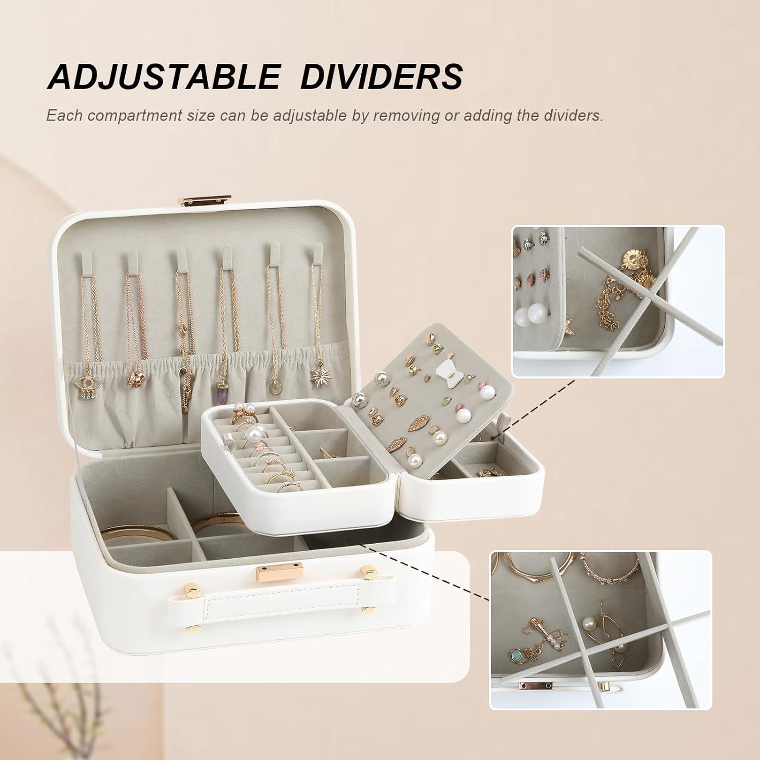 Caja de Joyería V-LAFUY Grande Blanca 2 Capas con Asa