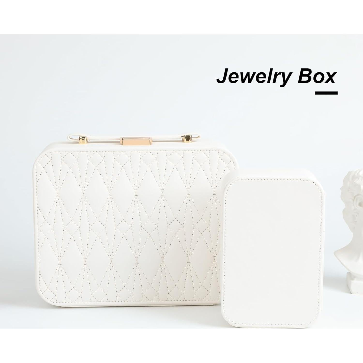 Caja de Joyería V-LAFUY Grande Blanca 2 Capas con Asa