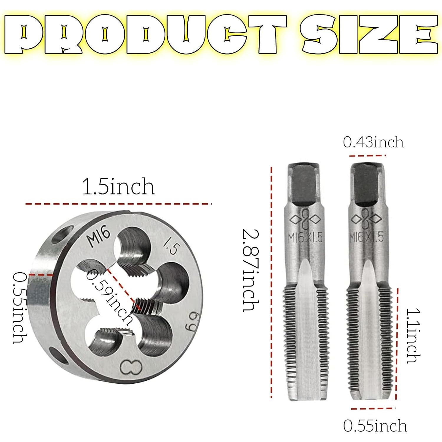 Juego de Machos y Matrices M16 x 1.5mm Haokixin - 3 Piezas