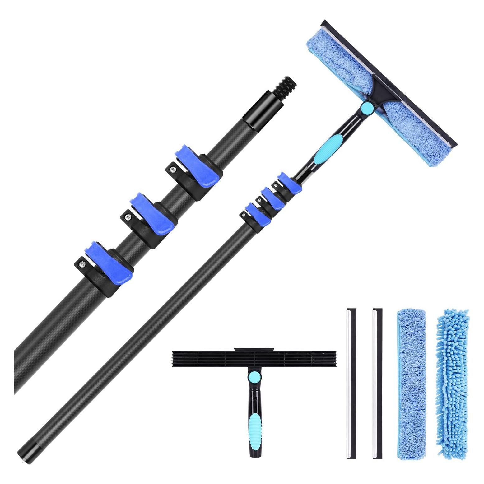 DOBEN Kit de Limpieza de Ventanas 12FT con Polo Telescópico Azul