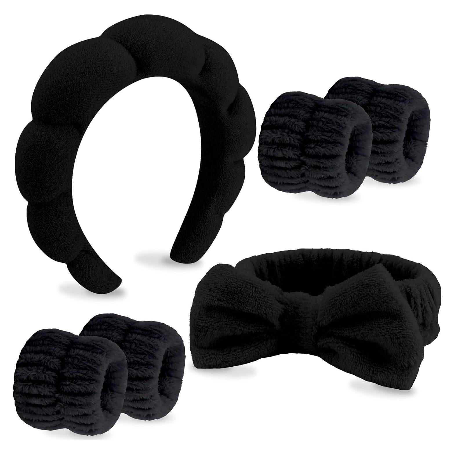 Banda de Spa Velscrun 6 Pack - Accesorios de Maquillaje Negro