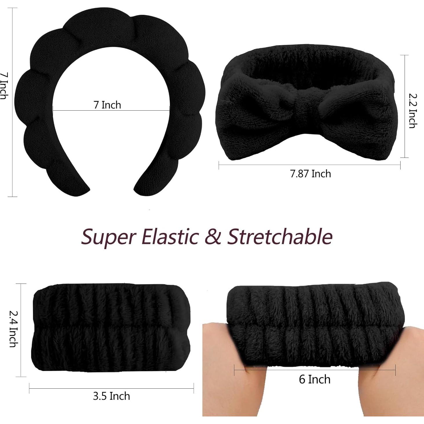 Banda de Spa Velscrun 6 Pack - Accesorios de Maquillaje Negro