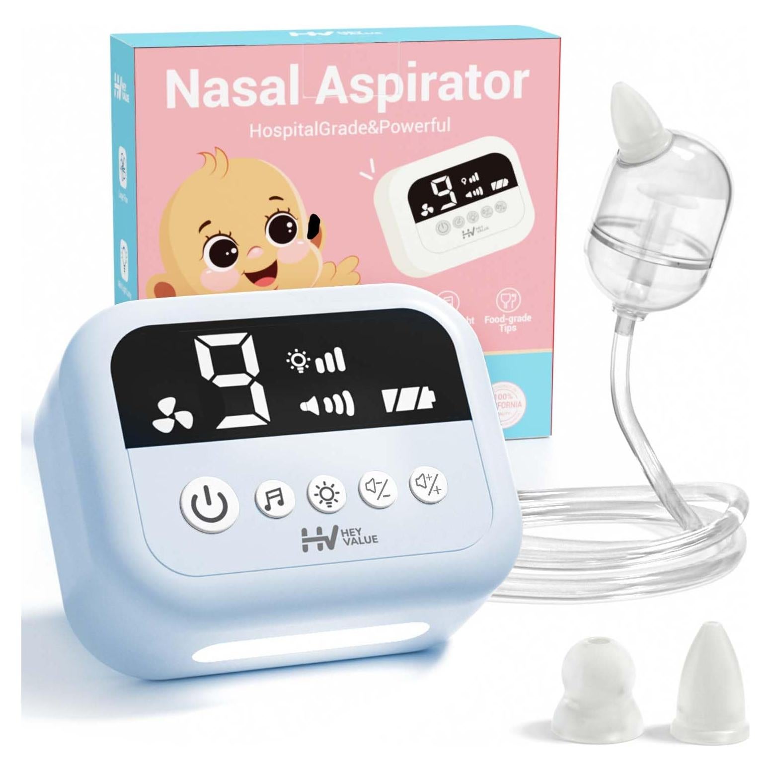 Aspirador Nasal Eléctrico HEYVALUE para Bebé Azul con Luz Nocturna