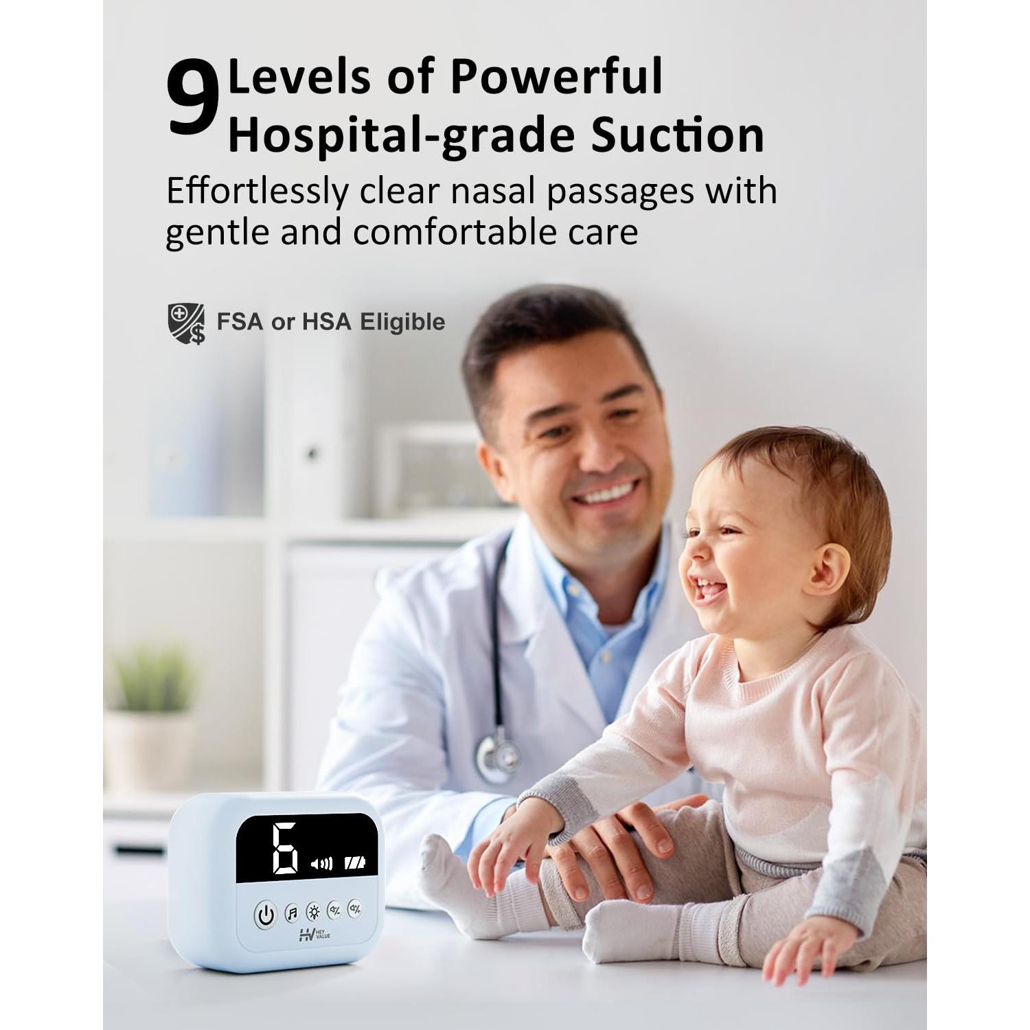 Aspirador Nasal Eléctrico HEYVALUE para Bebé Azul con Luz Nocturna