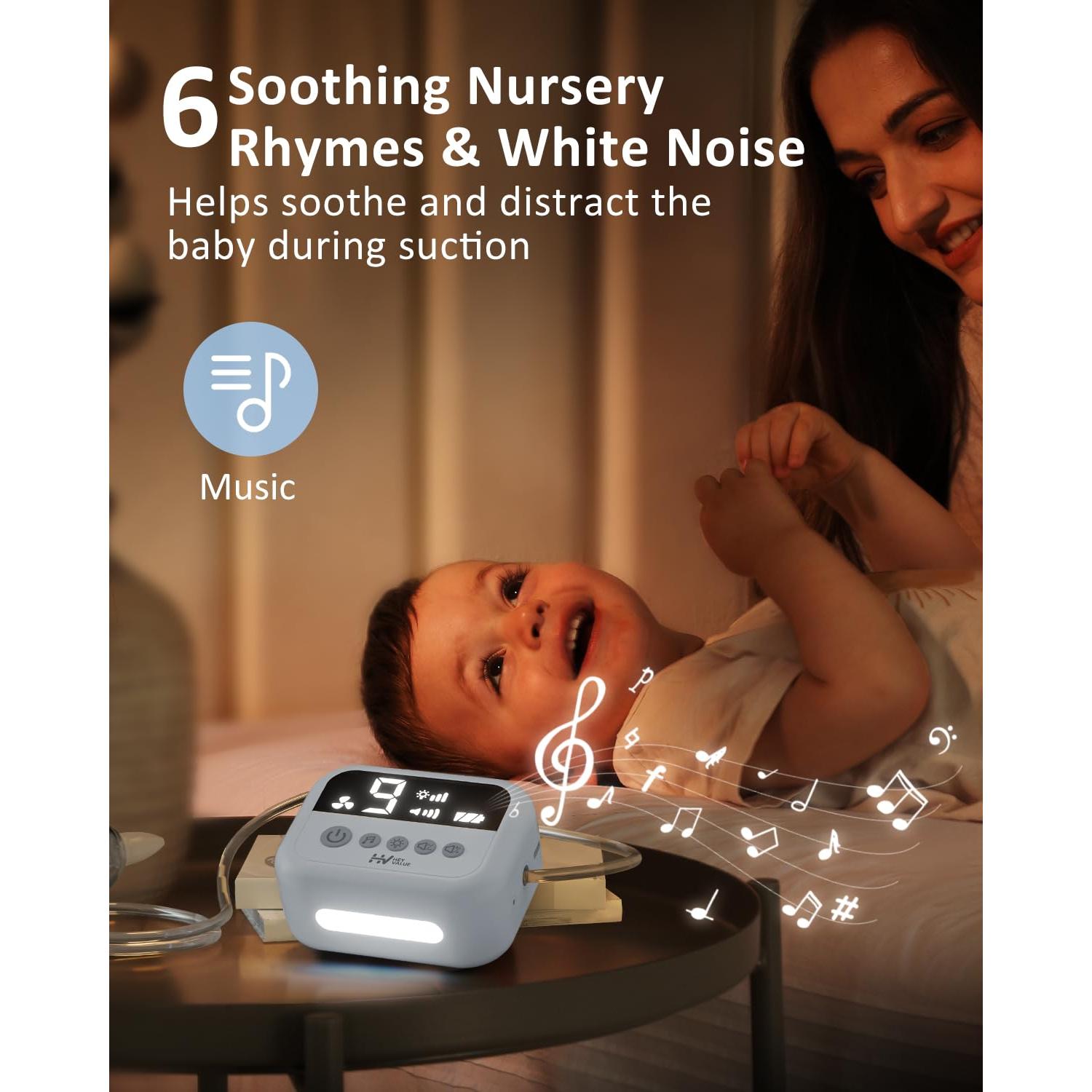 Aspirador Nasal Eléctrico HEYVALUE para Bebé Azul con Luz Nocturna