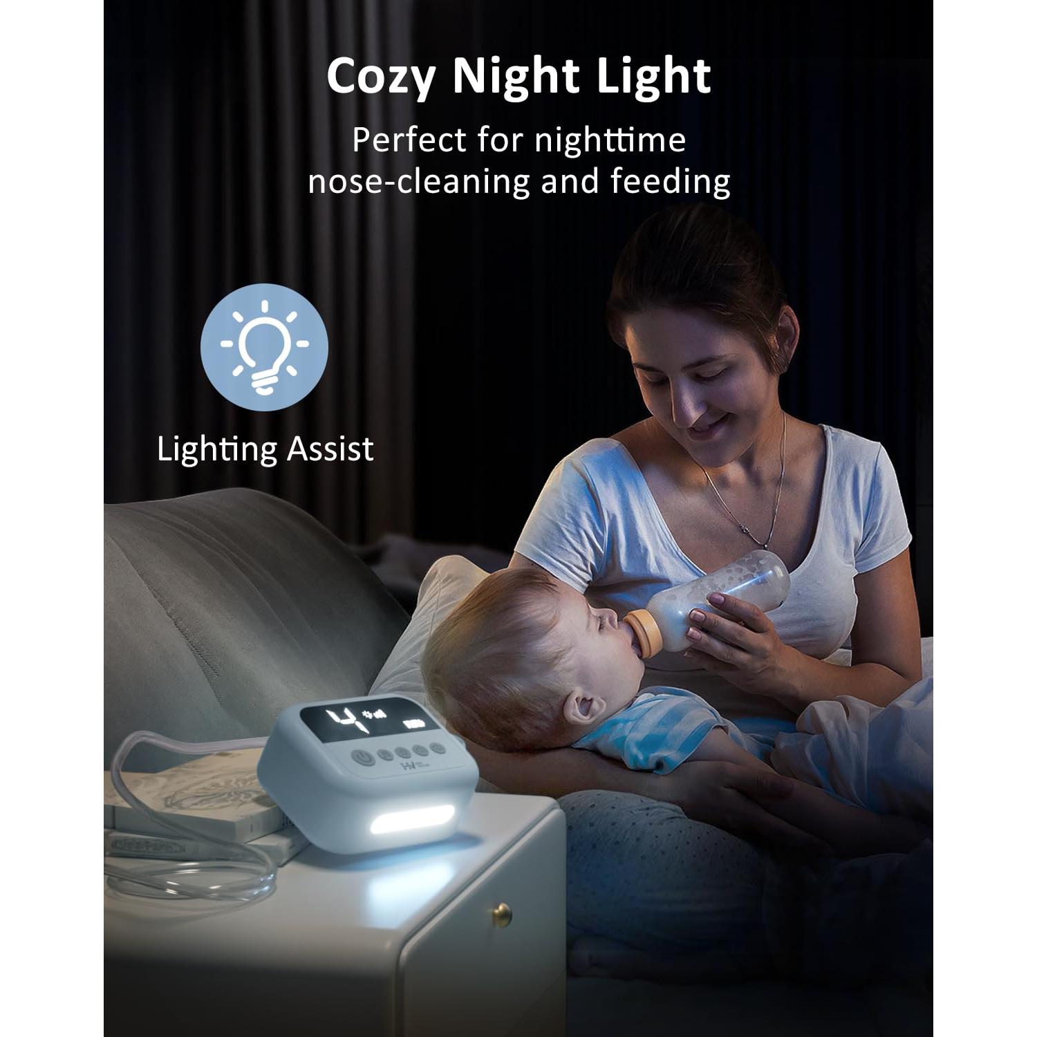 Aspirador Nasal Eléctrico HEYVALUE para Bebé Azul con Luz Nocturna