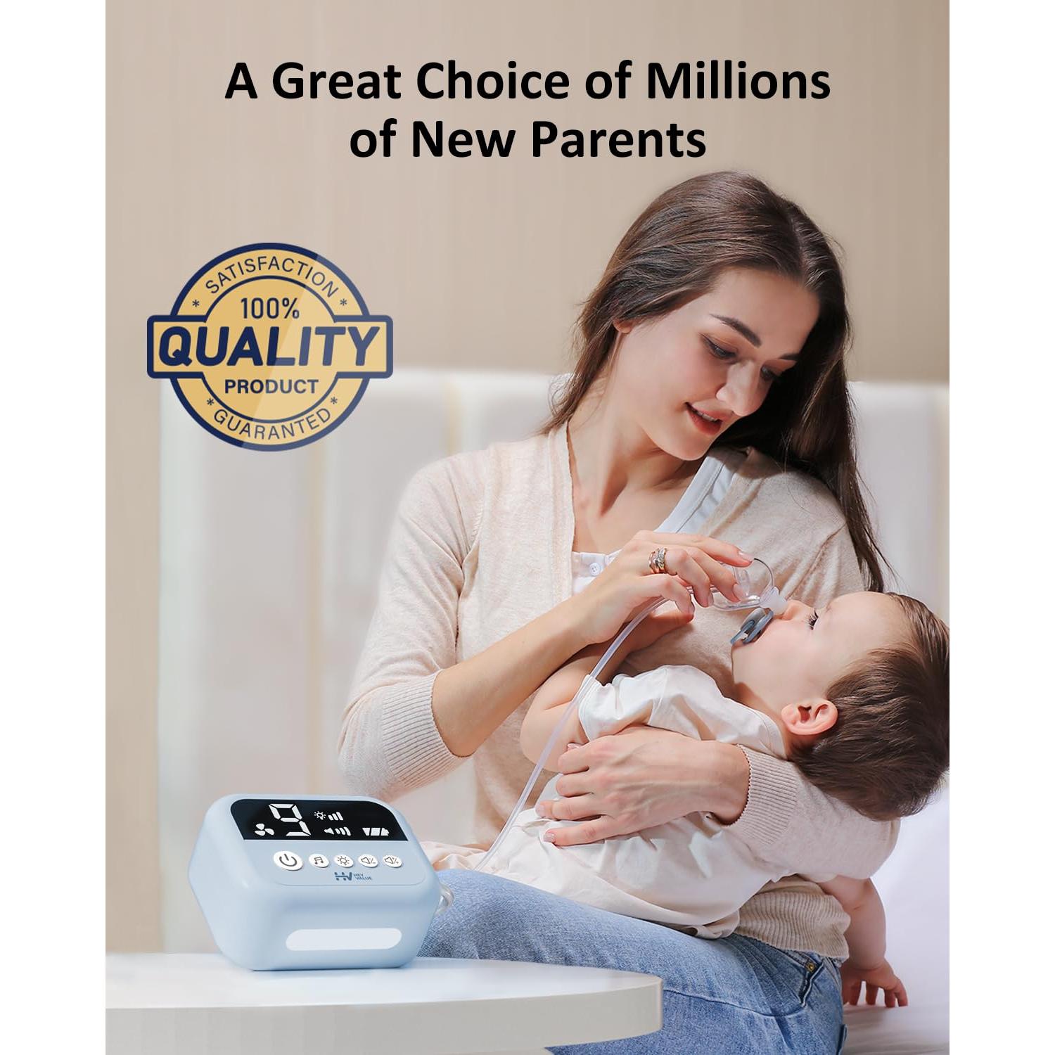 Aspirador Nasal Eléctrico HEYVALUE para Bebé Azul con Luz Nocturna