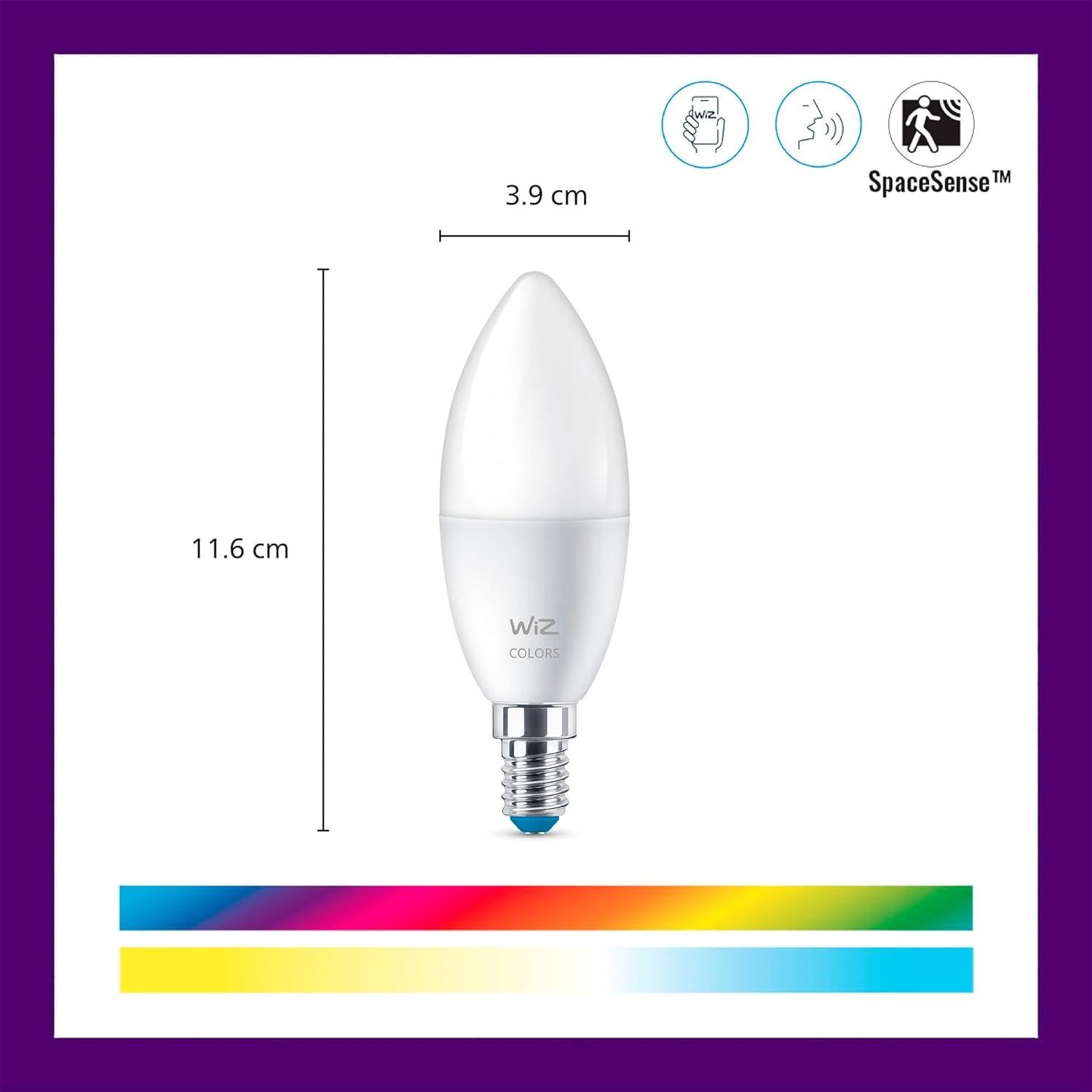 Bombilla LED Inteligente WiZ B12 40W Multicolor E12