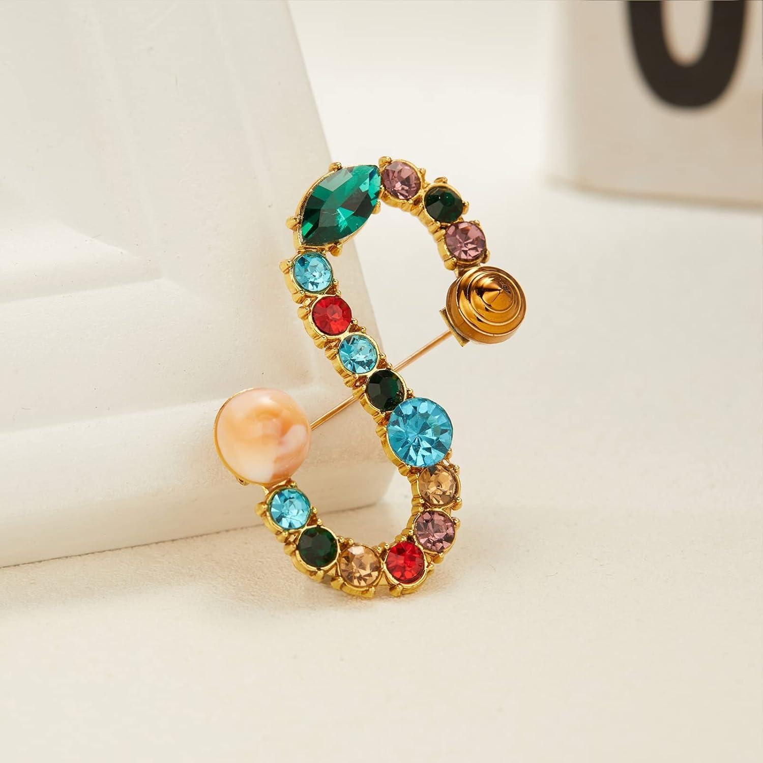 Broche Inicial de Perla RINHOO A-Z para Mujeres - Joyería Colorida