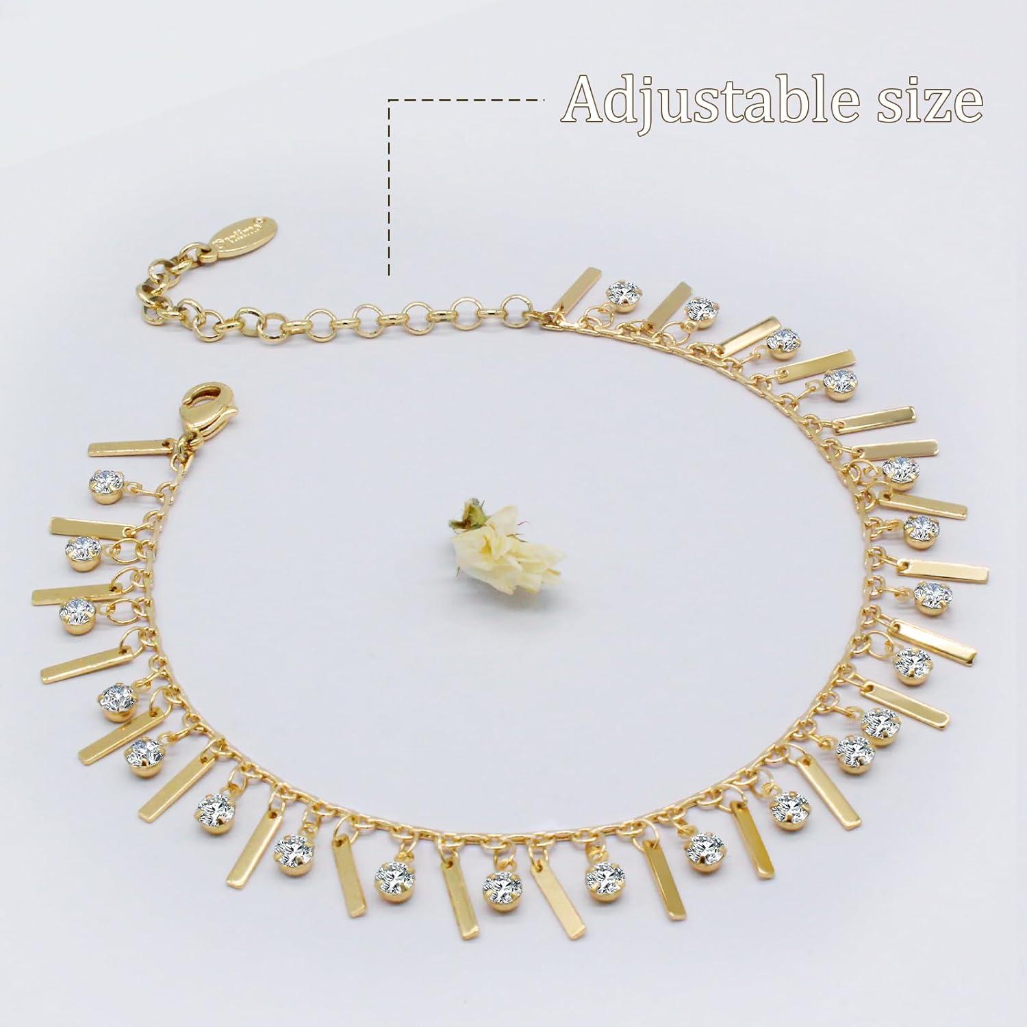 Tobillera Ajustable de Oro 14k para Mujeres con Borlas