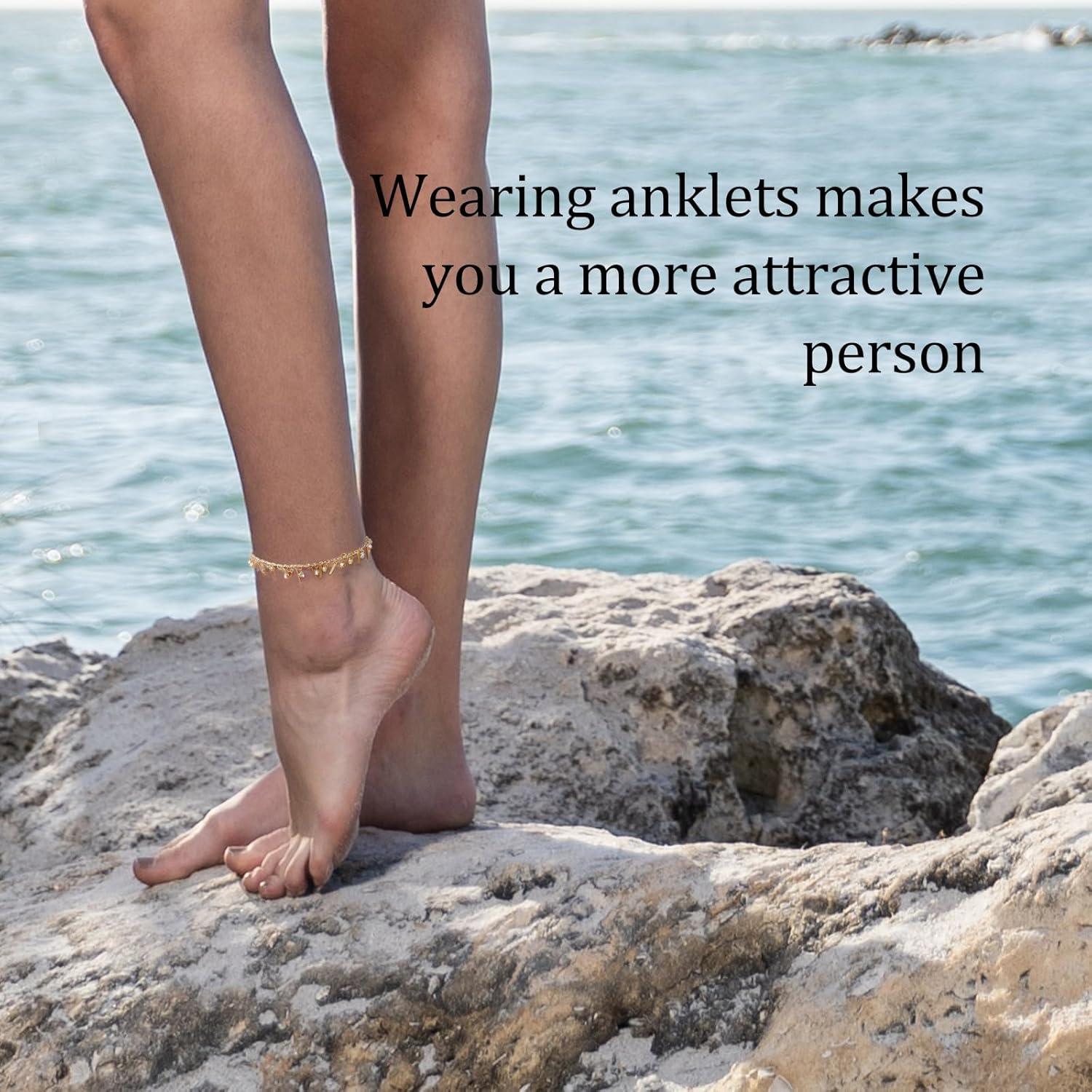 Tobillera Ajustable de Oro 14k para Mujeres con Borlas