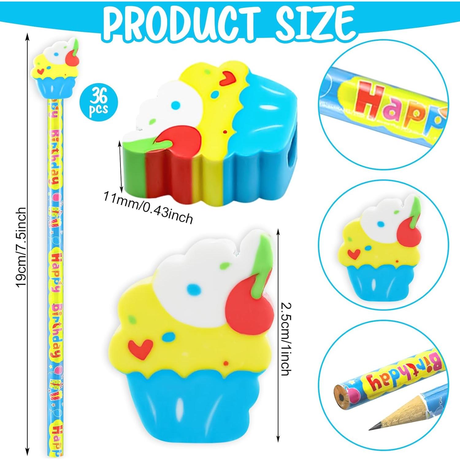 36 Lápices de Cumpleaños Weekgrat con Borradores de Pastel