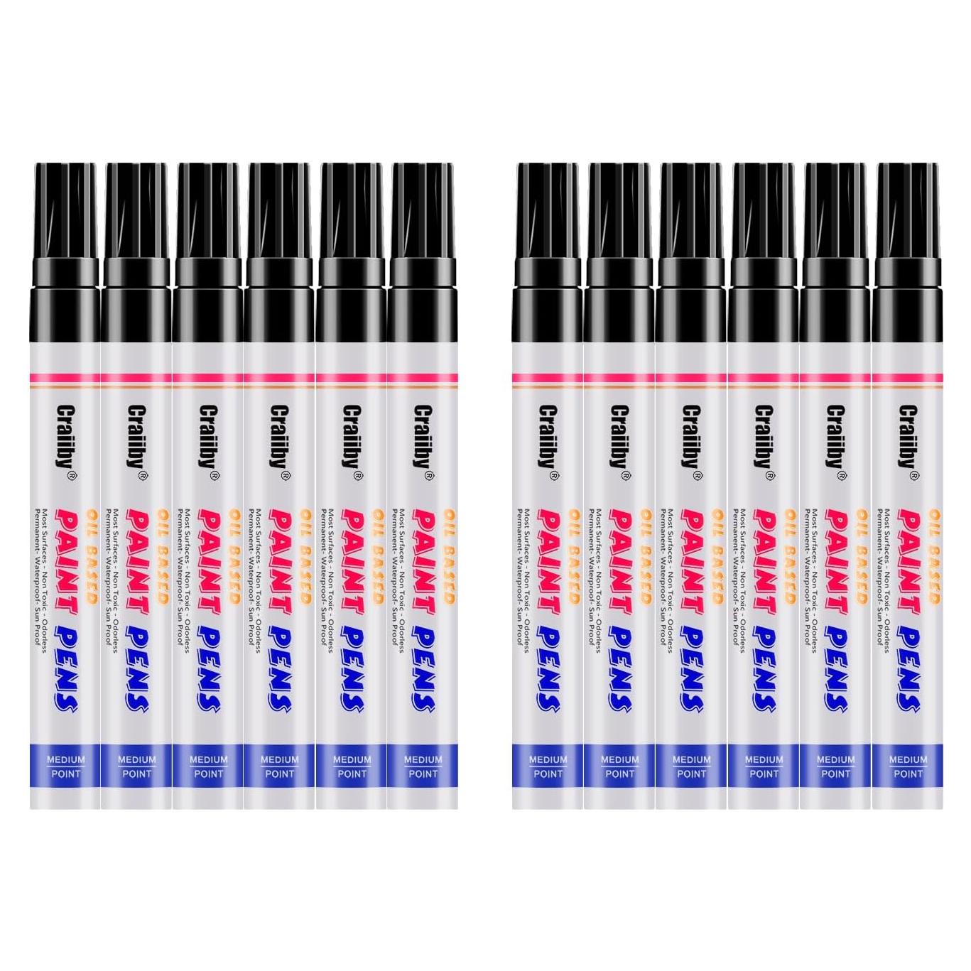 Marcadores de Pintura Craiiby Negros, Paquete de 12, Secado Rápido