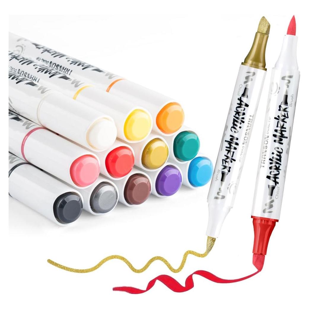 Set de Marcadores de Pintura Acrílica Transon 12 Colores Punta Dual