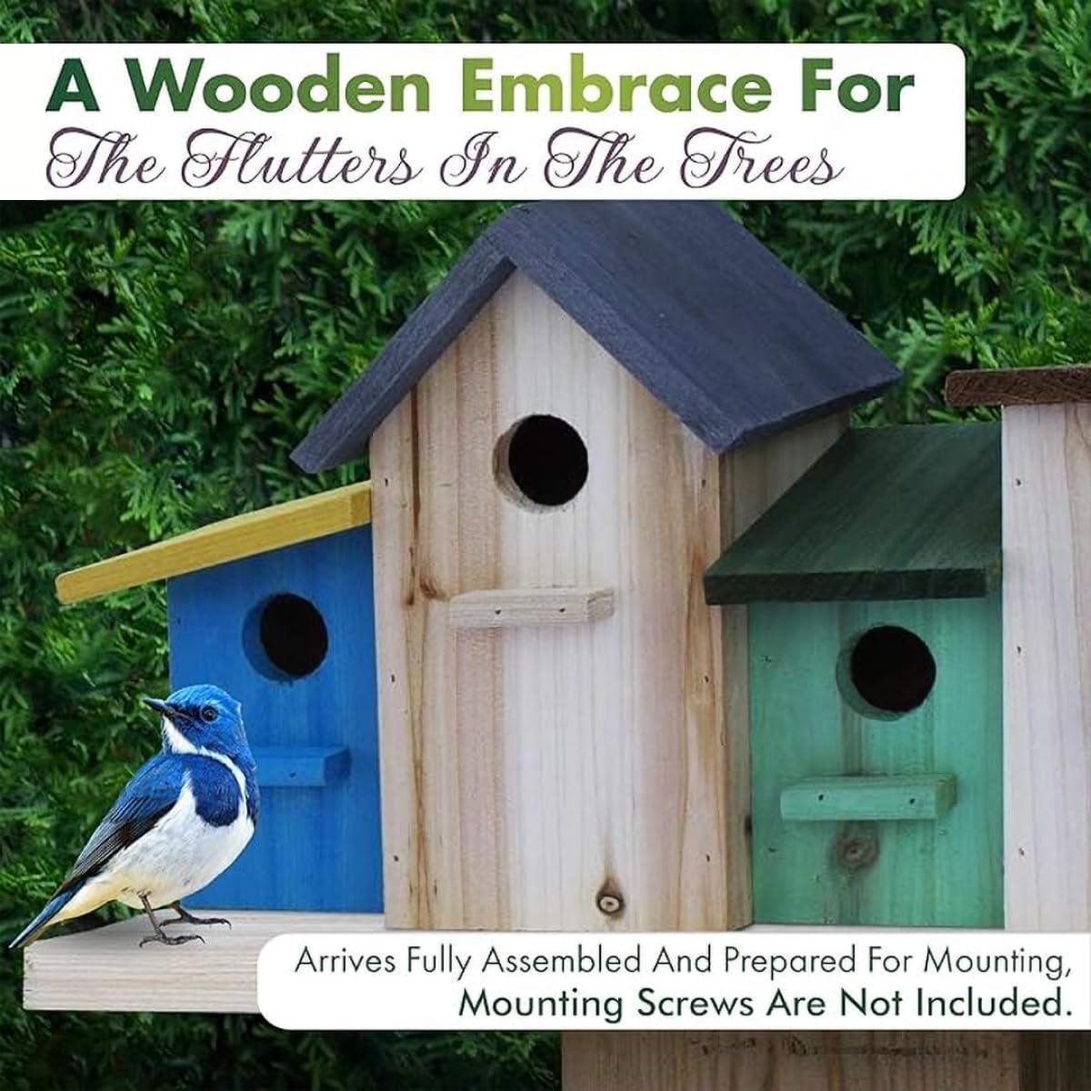 Casa para pájaros 23 Bees 4 agujeros verde azul múltiple